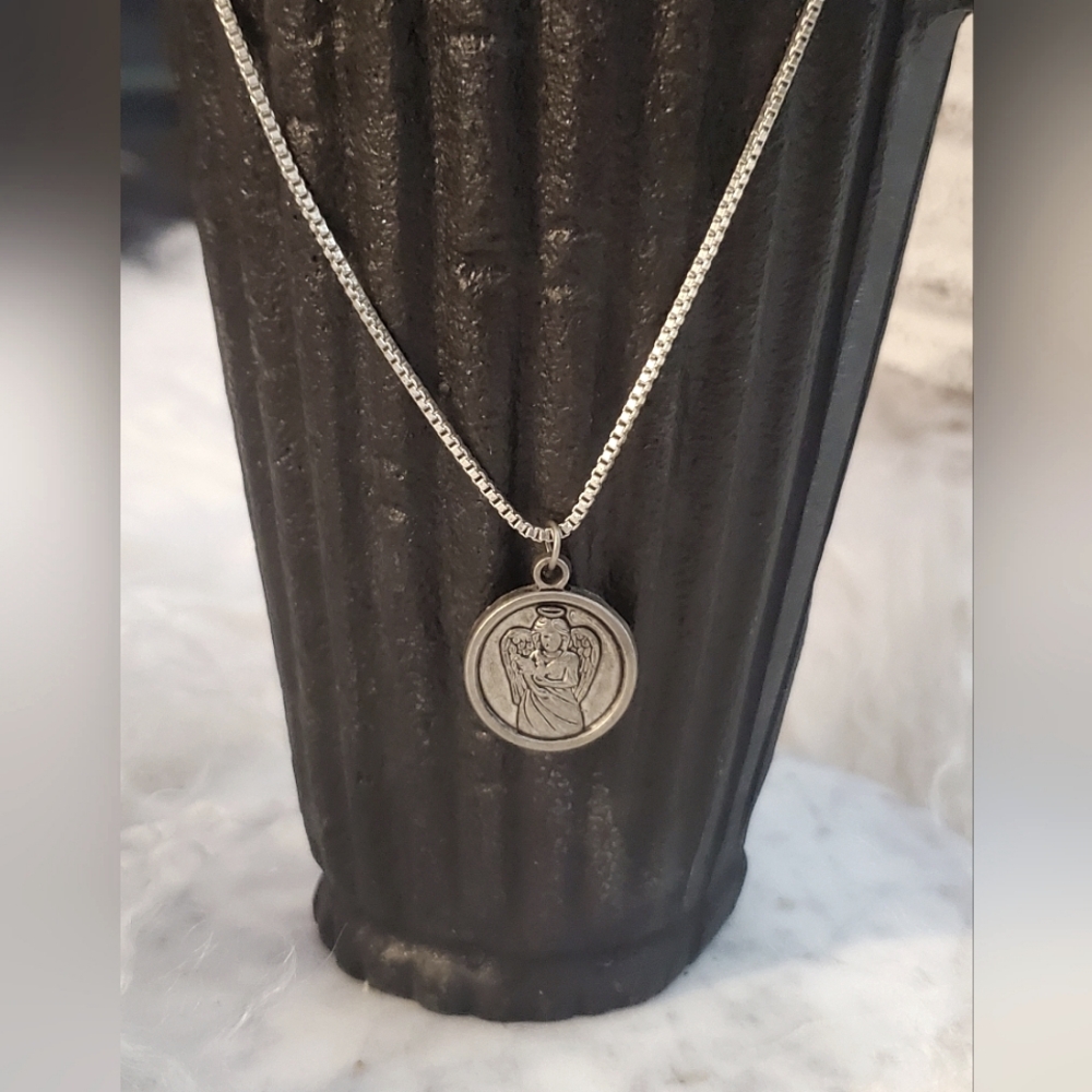 Silver Angel Pendant Necklace, Gorgeous Box Chain